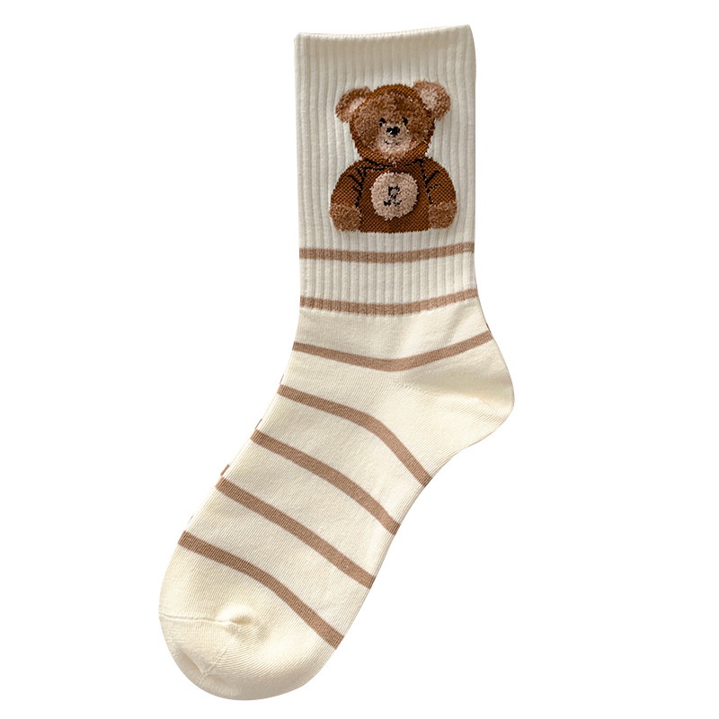 Vớ Ren Họa Tiết Gấu Nâu Dễ Thương Thời Trang Thu Đông Cho Nữ