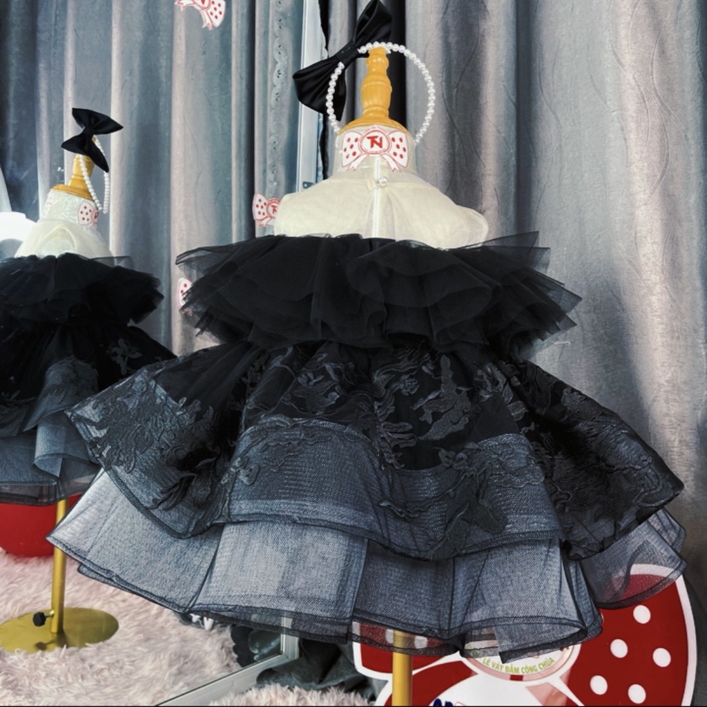 Váy Công Chúa Đen Quý Phái Mặc Sinh Nhật, Dự Tiệc hàng Thiết Kế Cao Cấp - Váy Bé Gái Thanh Nhi Fashion TN171122