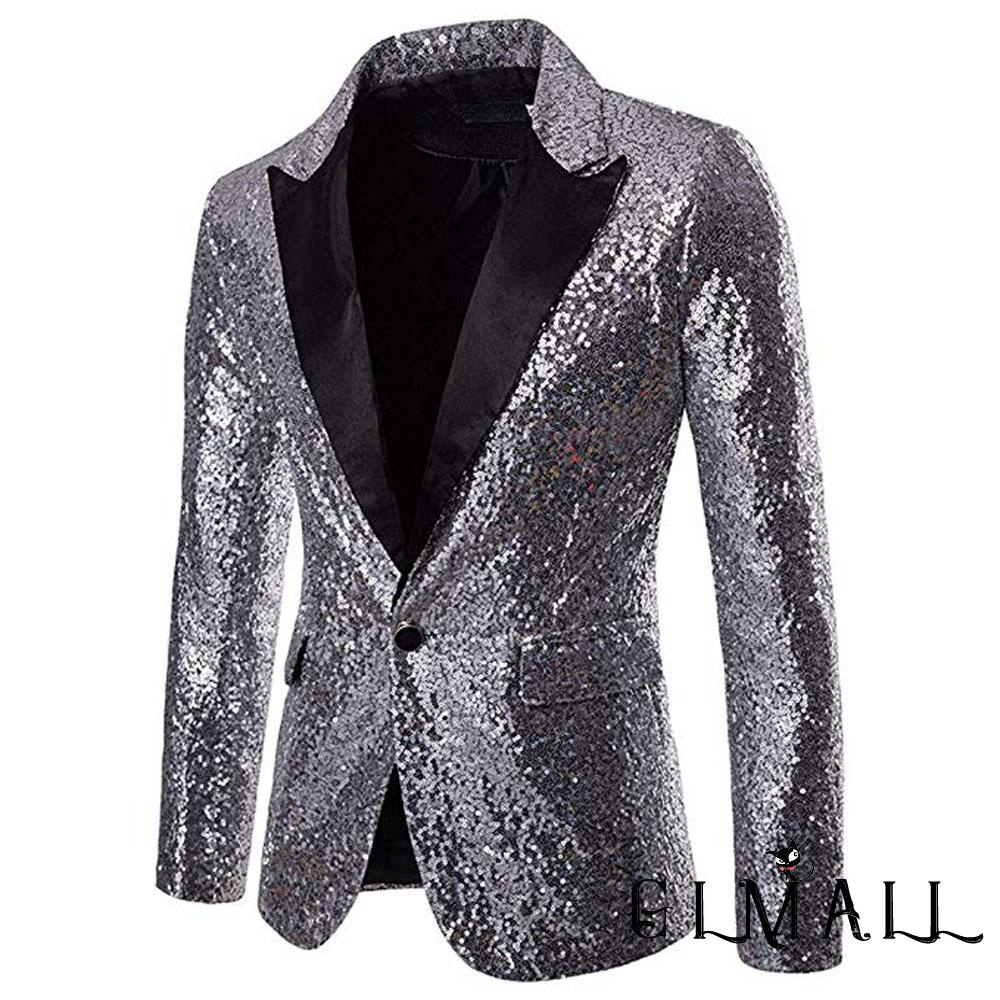 Áo Khoác Blazer Tay Dài Một Nút Màu Sáng Bóng Thời Trang Dự Tiệc Cưới