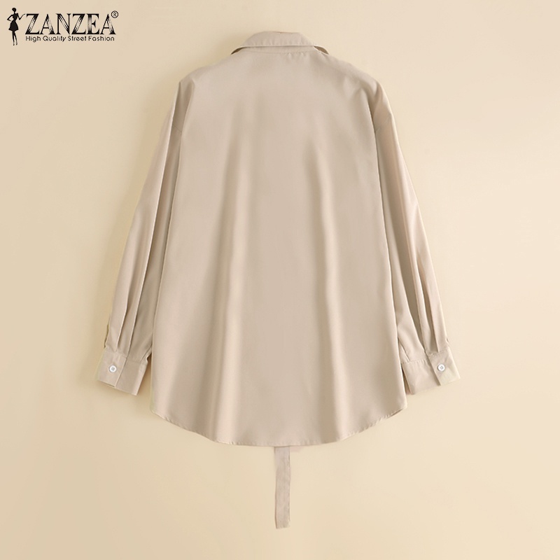 Áo sơ mi nữ ZANZEA tay dài cổ bẻ màu trơn đơn giản thời trang