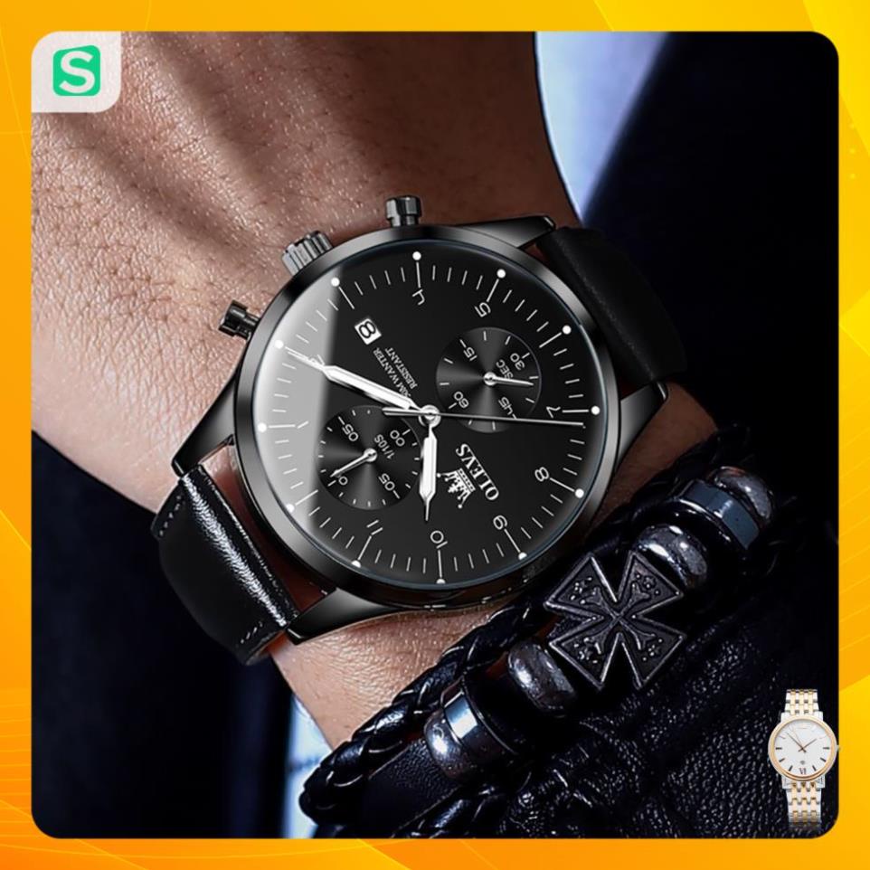 OLEVS 2880 Đồng hồ nam chính hãng Dây da có chức năng Lịch chống nước phát sáng Mặt số