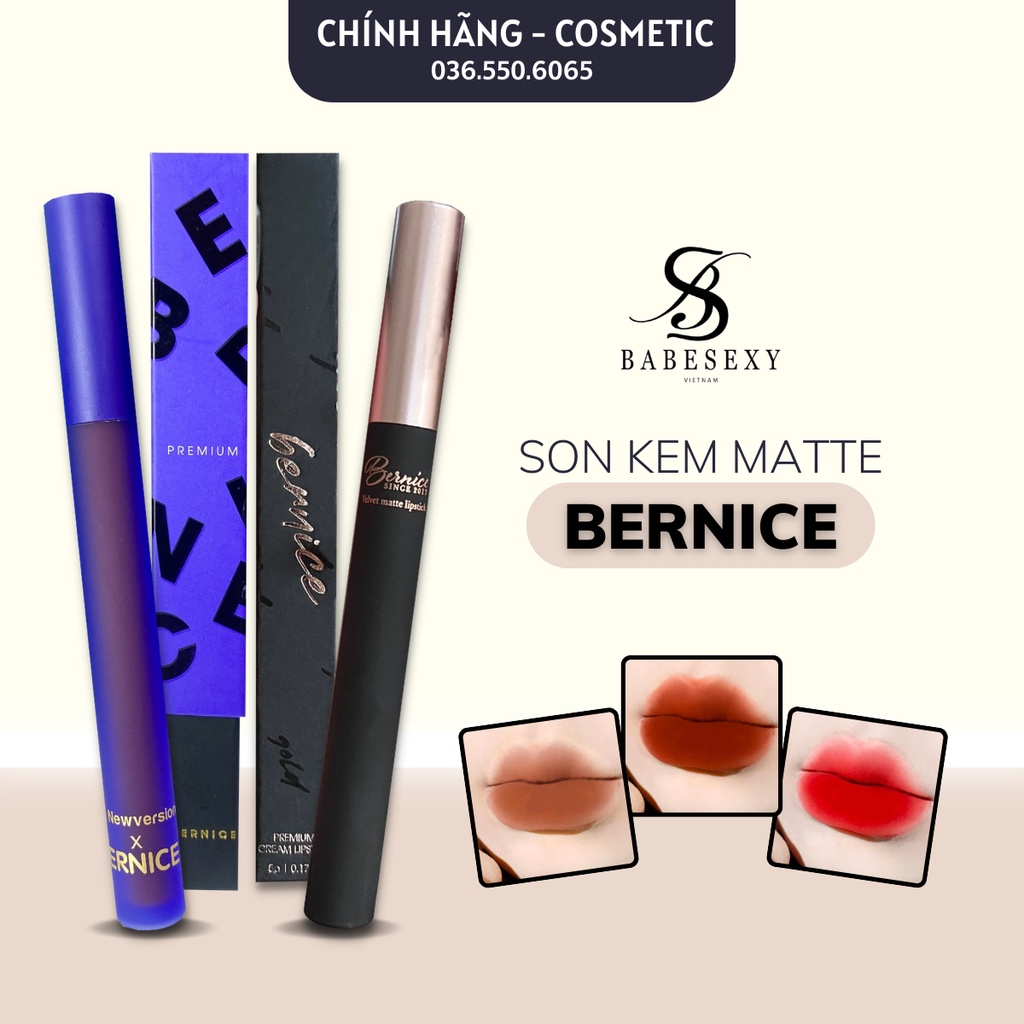 Son Kem Bernice Chính Hãng - Chất Son Nhung Lì Siêu Mịn Môi, Lâu Trôi