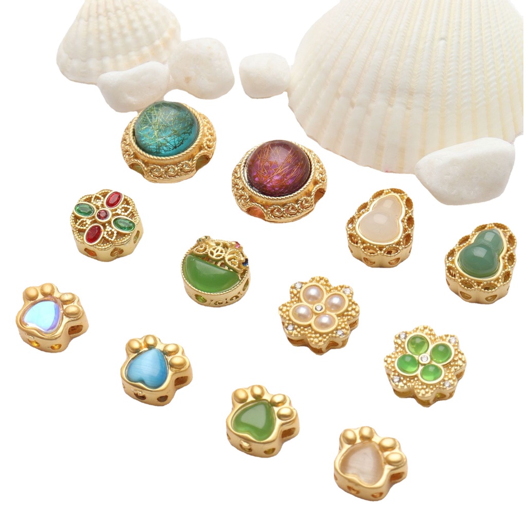 █diy゜14k●1 Gói 5 Hạt Xỏ Vòng Tay / Dây Chuyền Bằng Hạt Vàng Tinh Xảo diy