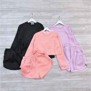 Set đồ bộ cho nữ quần short 3 màu in dập nổi mềm mịn Mẫu mới 2023