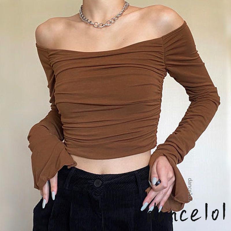 Áo Thun Múa 1O1 Tay Dài Hở Vai Màu Sắc Thời Trang Dành Cho Nữ