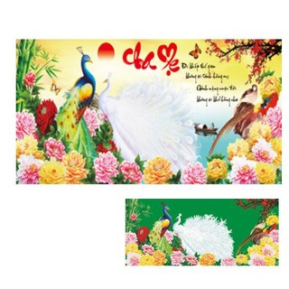 Tranh thêu chữ thập cha mẹ chim công mẫu đơn 3D LV3061 - Chưa thêu