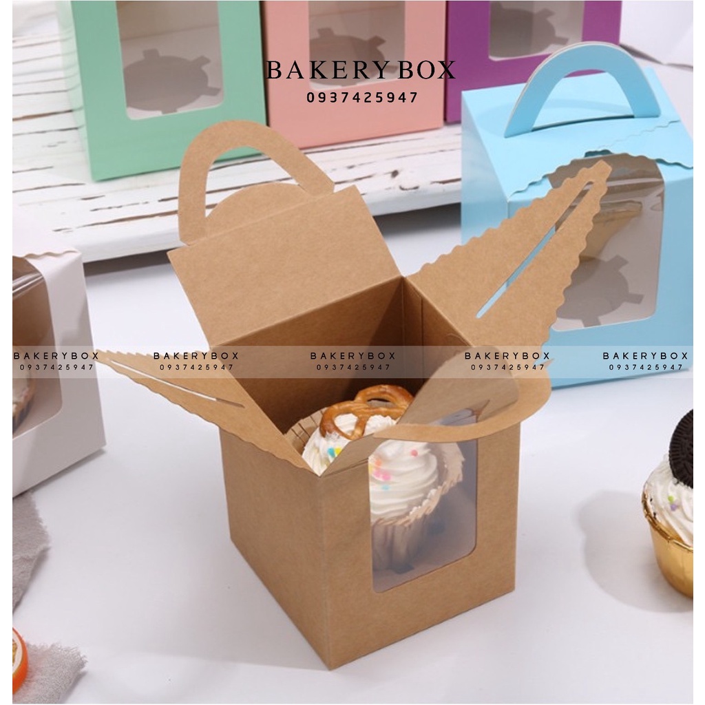 Set 20 | Hộp Đựng Bánh Cupcake 1 Ô Màu Kraft, Hộp Quà Tặng, Bánh Cưới