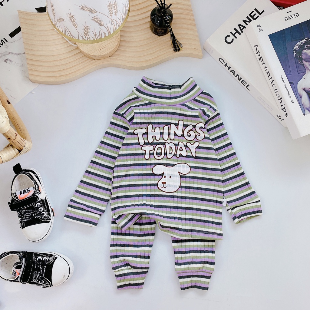 Bộ thu đông cho bé Sơ sinh chất len tăm kẻ Đồ bộ Bé gái Bé trai_Bộ dài tay thu đông cho bé