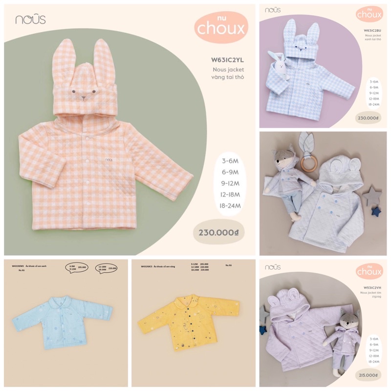Áo khoác nous tai gấu màu tím nhạt cho bé size từ 3-6m đến 18-24m