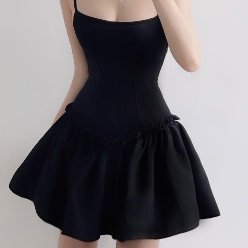 Đầm Xoè Hai Dây Chiết Eo Xoè Bồng CC05