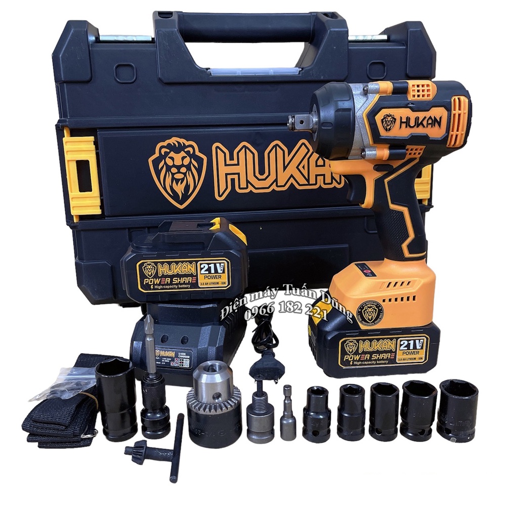 Máy siết bulong dùng pin đa năng HUKAN F60 lực siết 330NM Động cơ Không chổi than Tặng Bộ đầu chuyển 13S và 6 Đầu khẩu