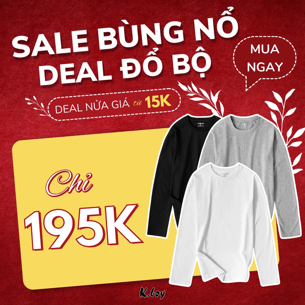 Áo Thun Tay Dài Nam  Kboy  Shop Áo Trơn Cotton Cổ Tròn 3 Màu, co giãn dáng suông, phong cách thu đông - V220