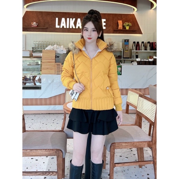 áo phao nữ Trần trám cổ Lông có 6 màu có mũ khoá tháo rời cổ thời trang nữ