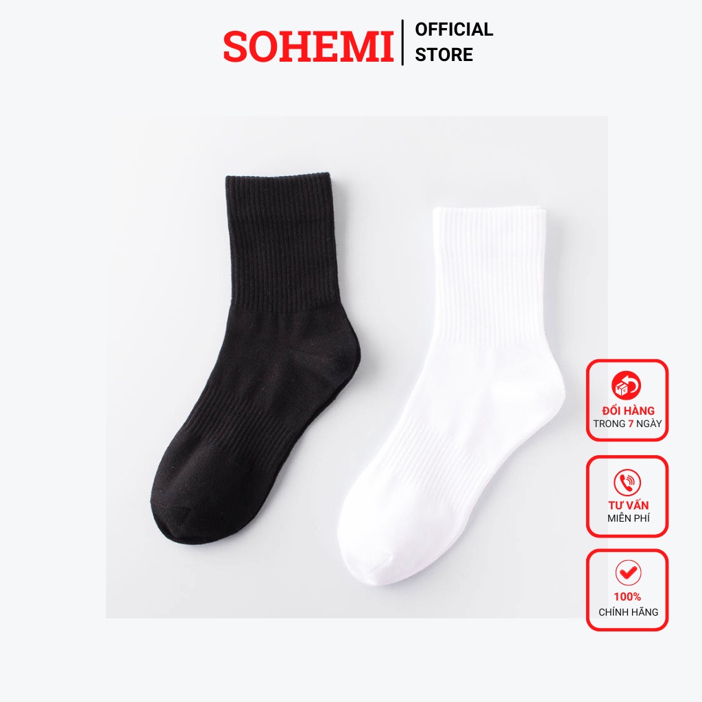 Combo 10 đôi Tất Trơn Unisex Cổ Dài chất liệu Cotton SOHEMI Vintage Hàn Quốc