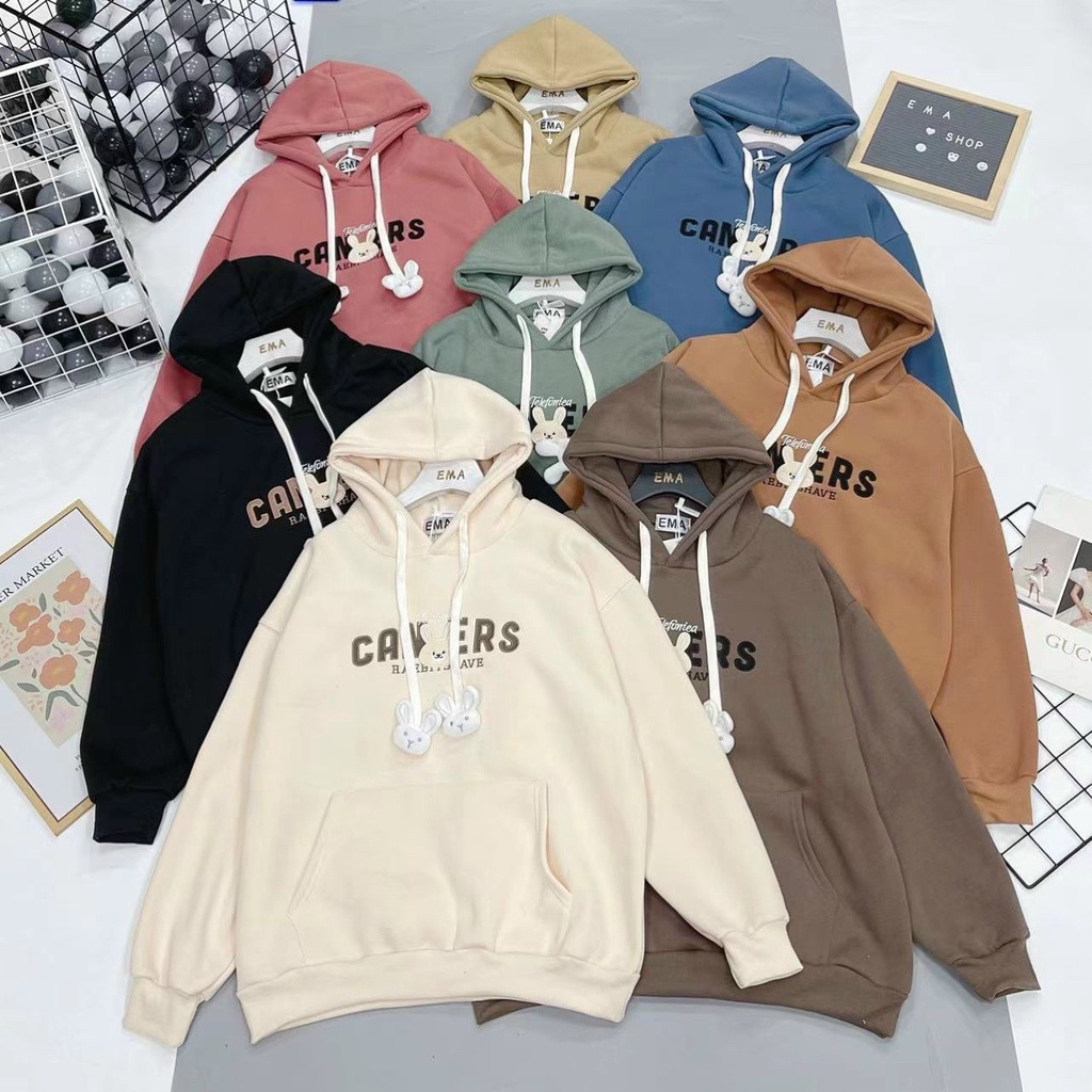 [L2M] Áo HOODIE in chữ HÌNH THỎ đính mặt thỏ xinh xắn