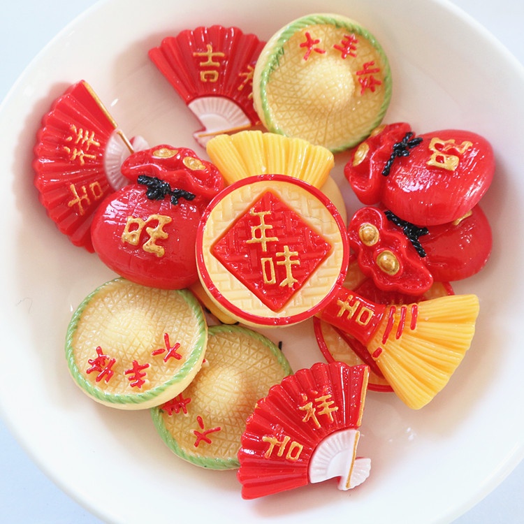 Set 10 Mặt Dây Nhựa Họa Tiết Năm Mới Phong Cách Trung Hoa Dùng Làm Đồ Thủ Công DIY