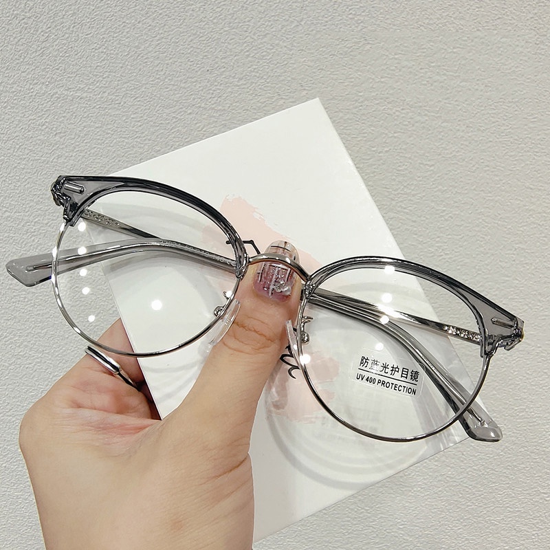 Kính cận thời trang nữ nam mắt không độ gọng kính tròn thời trang phong cách Hàn chống tia UV thay được tròng cận 113