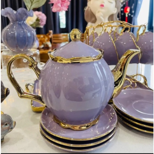 Bộ bình cốc sứ pha trà pha cafe màu sắc lạ mắt sang trọng 628 , 629