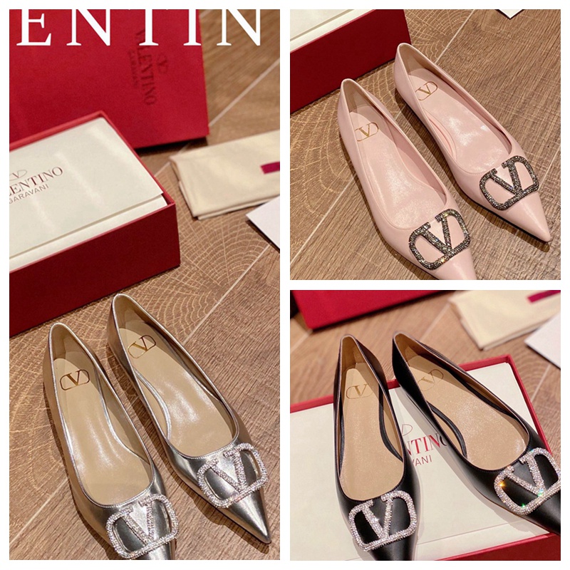 Valentino Giày Búp Bê Mũi Nhọn Đính Đá Thời Trang Dành Cho Nữ