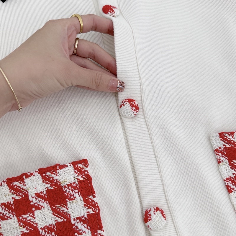 [ 𝐅𝐑𝐄𝐄 𝐒𝐇𝐈𝐏 ] Set áo len phối túi mix cv zic zac đỏ hot hit Áo len tăm QC dày dặn, cúc bọc cẩn thận, phối túi