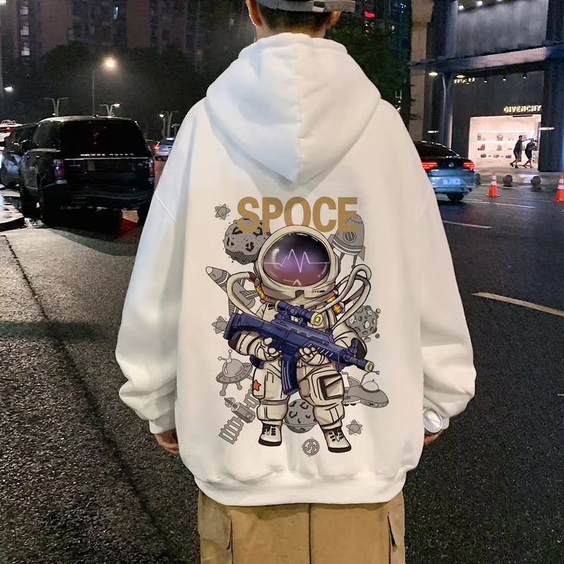 Áo Hoodie Dáng Rộng Tay Dài In Hình Phi Hành Gia Hoạt Hình Thời Trang Mùa Thu Cho Nam Và Nữ
