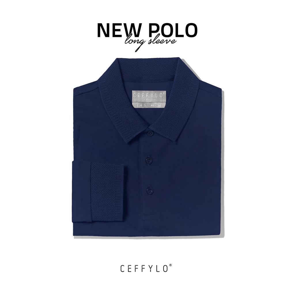 Áo Polo Dài Tay Trơn CF Màu Xanh Navy Vải Cotton Mềm Mịn - CEFFYLO