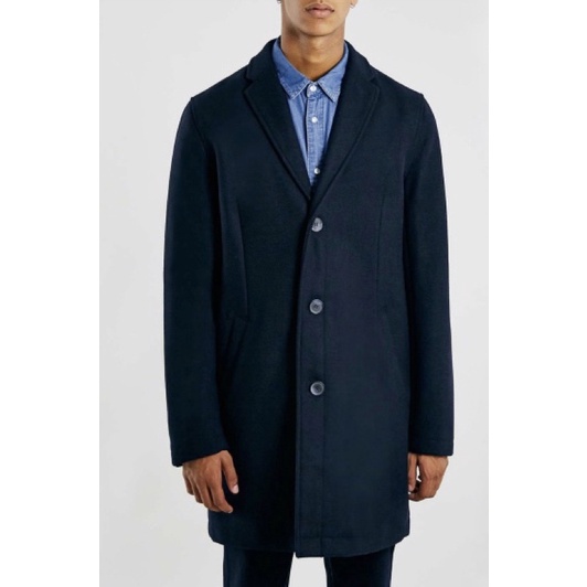 Áo Khoác Dạ Dáng Dài Cổ Vest - Overcoat của Topman màu xanh đen Navy size XS 57% len