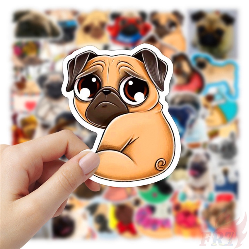 Bộ 100 Cái ☆ Hình Dán Chó Pug ☆ Sticker Dán Tường Chống Thấm Nước Họa Tiết Doodle Hợp Thời Trang