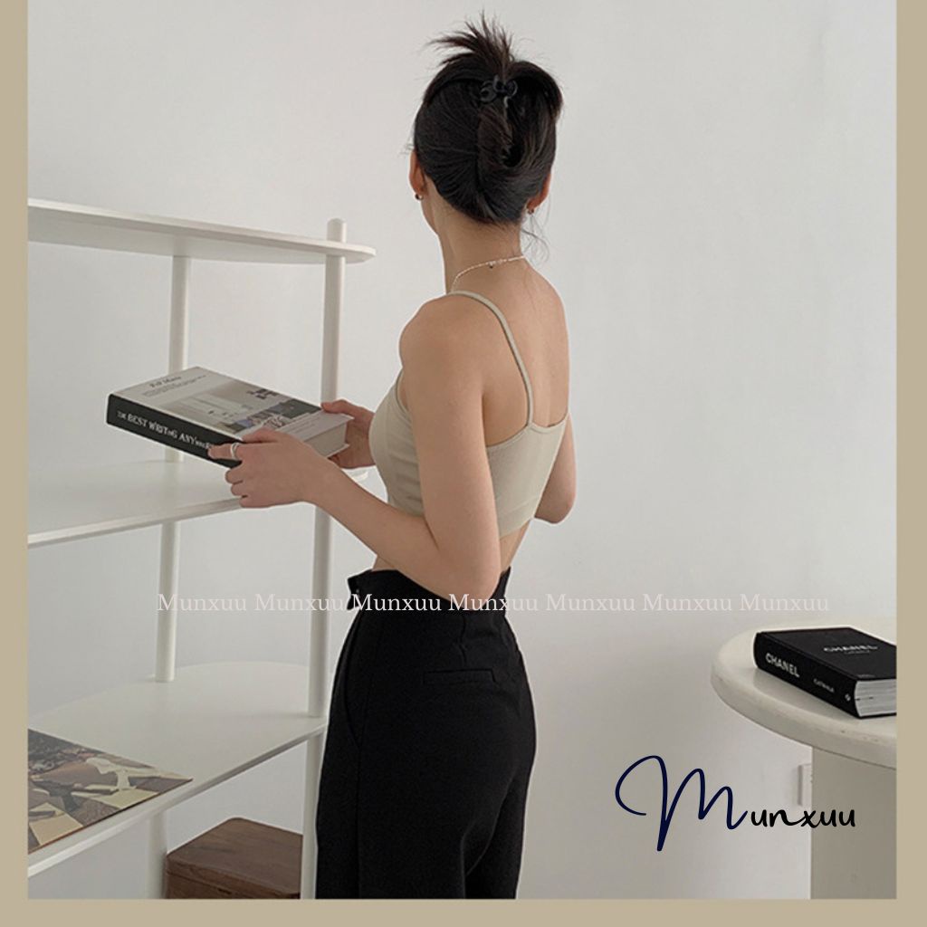 Áo bra nữ MUNXUU vải cotton co dãn 4 chiều, kiểu dáng basic phối chữ trẻ trung, có mút nâng ngực - BR22