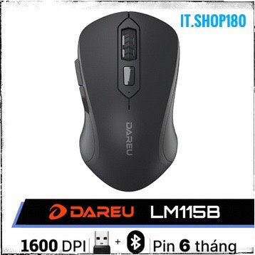Chuột Bluetooth không dây DAREU LM115B - Đen  (Dual Mode: Bluetooth + 2.4G – Silent SW)