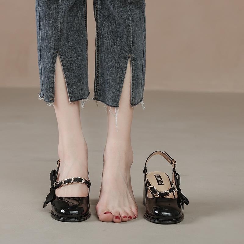Giày Cao Gót Đế Dày Thắt Nơ Phong Cách Retro Pháp Thời Trang Mùa Hè 2022 Mới Cho Nữ