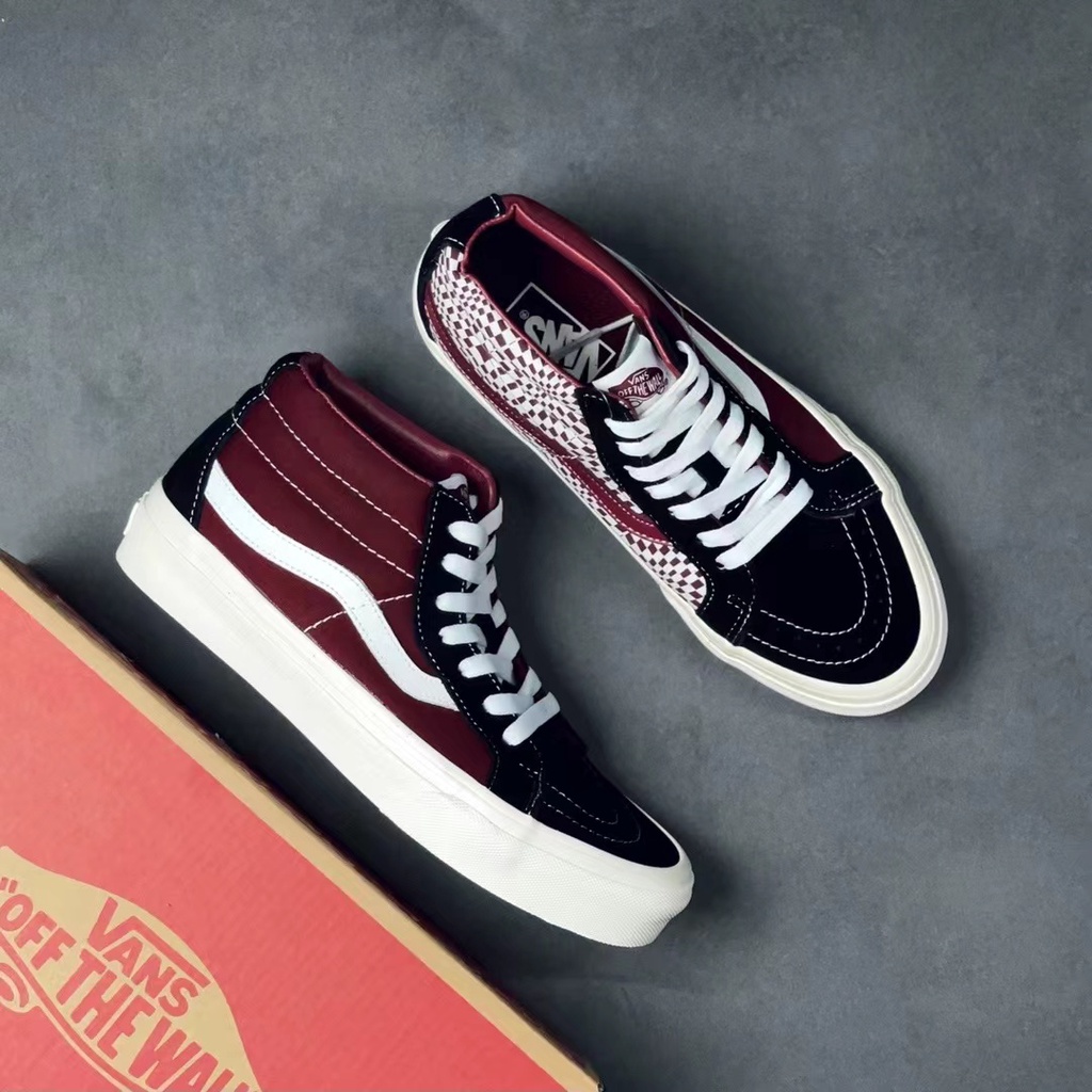 Giày Thể Thao VANS SK8-Mid Classic Mid-Top Kẻ Sọc Đỏ Tía Thời Trang Unisex-1983