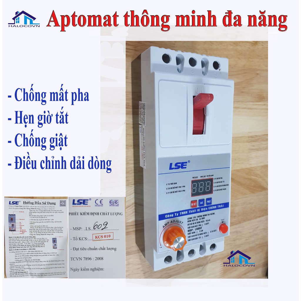 Aptomat, cầu dao bảo vệ chống mất pha điện, chống giật, hẹn giờ tắt điện 3 pha