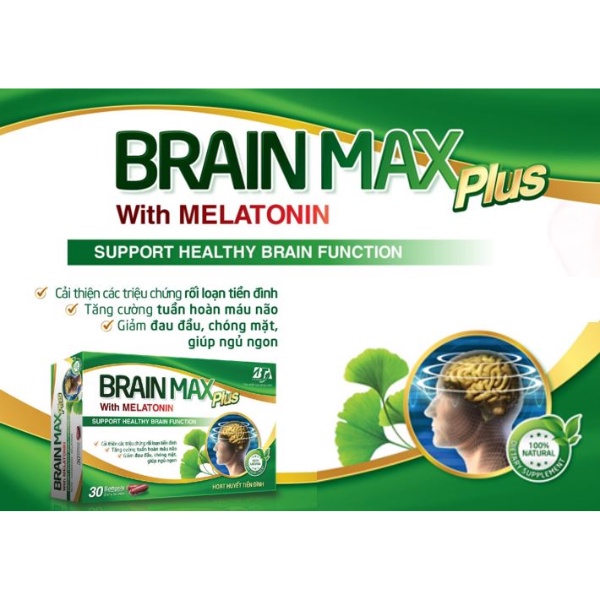 Viên uống bổ não Brain Max Plus With Melatonin hộp 30 viên