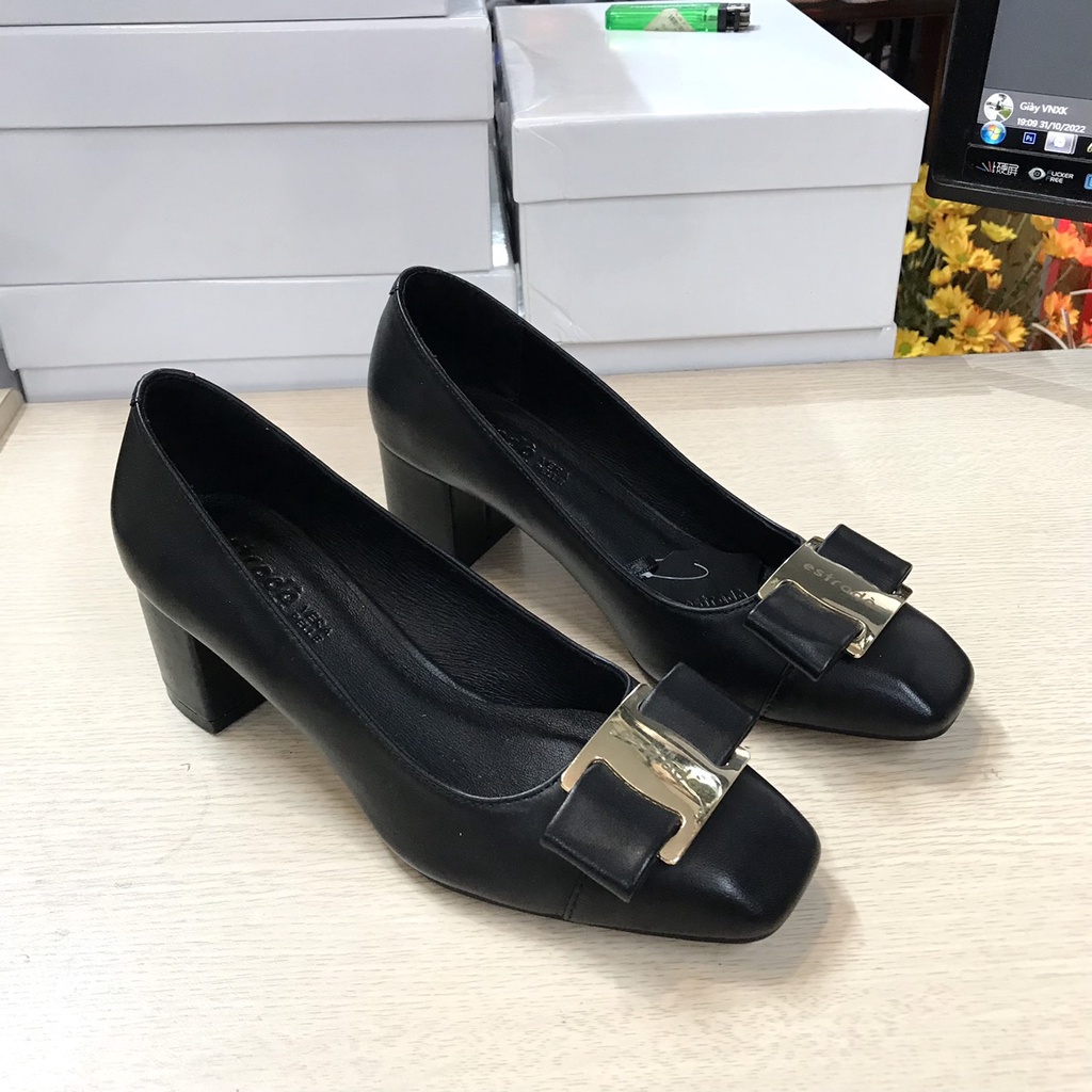 Giầy Cao Gót Nữ Da Thật Gót Trụ Cao 4cm VNXK