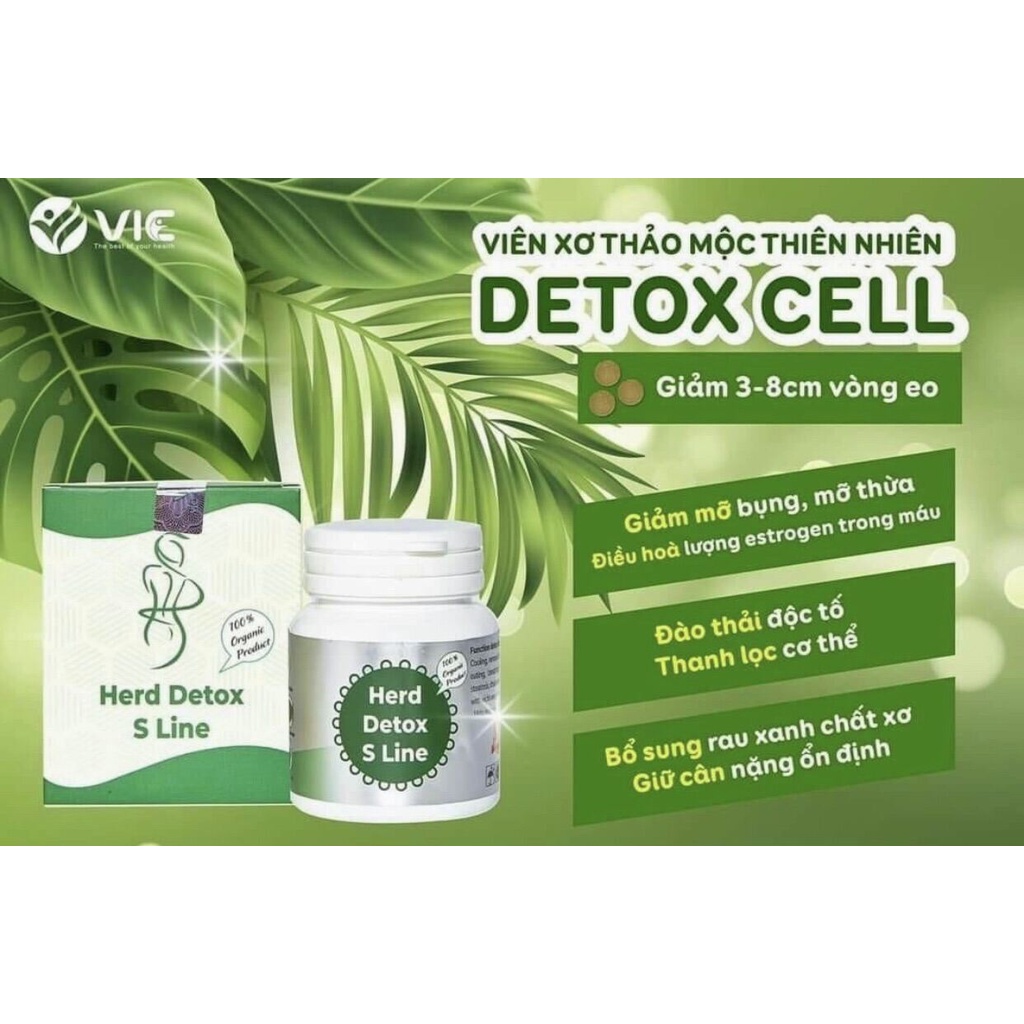 Chính Hãng- Viên Uống Detox Cell Vic Hỗ Trợ Giảm Mỡ Bụng Herb Detox S Line - Hộp 55 viên