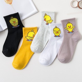 Set 5 đôi tất cổ cao hình chú vịt con, vớ ulzzang thời trang họa tiết vịt mới