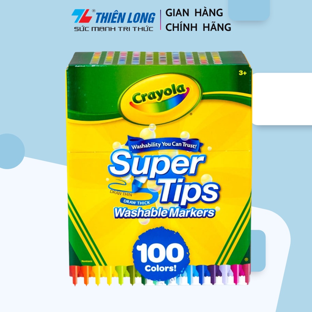 Bộ 100 màu bút lông nét mảnh - nét đậm có thể rửa được Crayola Supertips Washable Marker