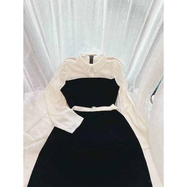 💥sỉ💥 VÁY NHUNG PHỐI TAY -ĐAI EO RỜI