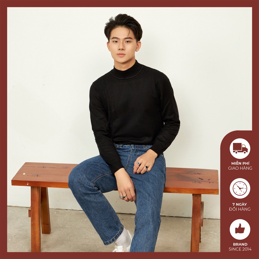 Áo len cổ 3 phân nam Độc menswear mềm mại màu trơn form slimfit phong cách Hàn Quốc - AL374