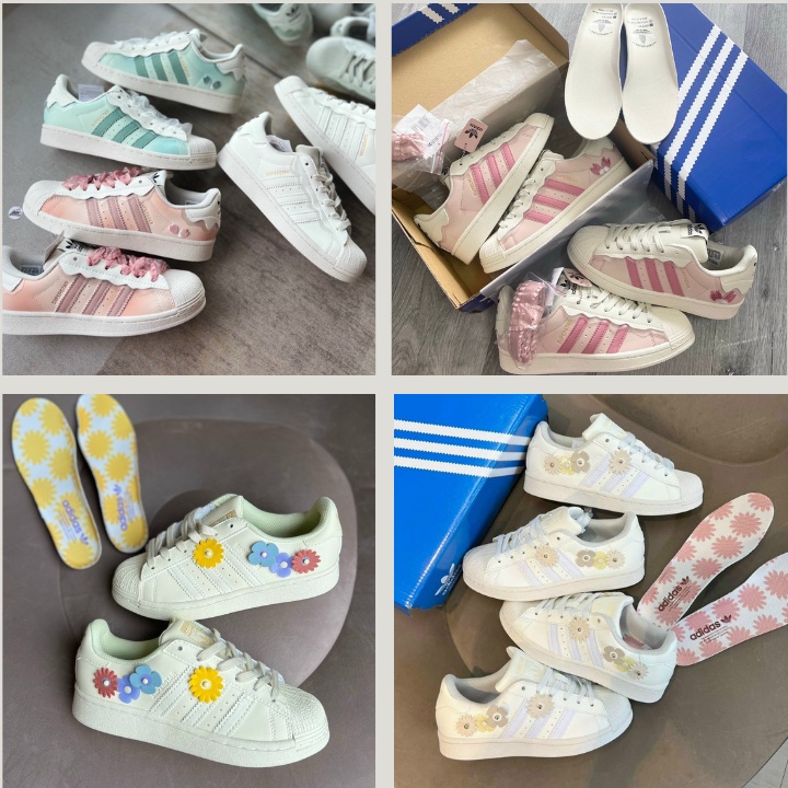 Giày Sò Adidas Superstar Das Sò 3 Màu Kem, Hồng, Xanh, Giày nữ thể thao Adidas Sò hoaTrắng ,sò hoa vàngbản đặc biệt