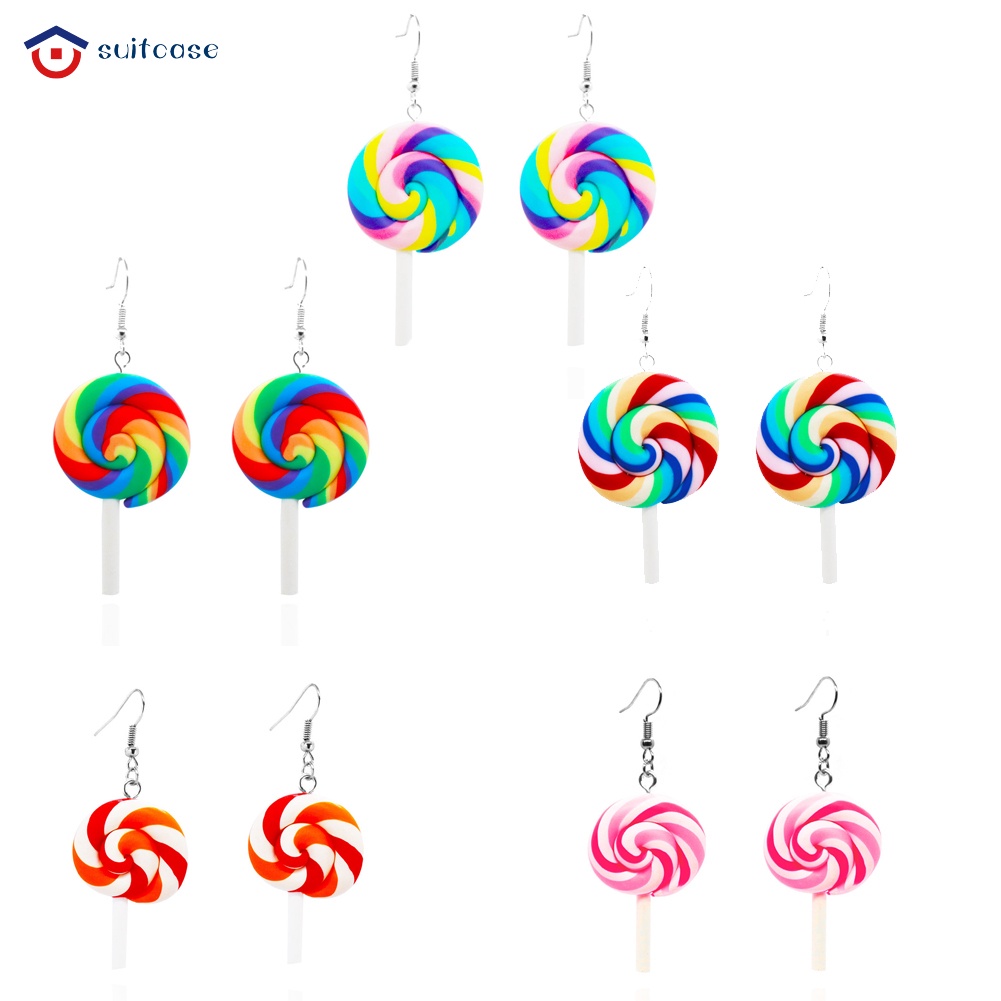 Bông Tai Hình Kẹo Mút Màu Sắc Cầu Vồng Xinh Xắn Thời Trang Cho Nữ