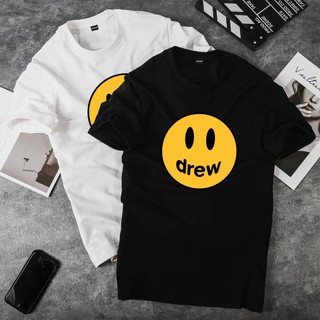 Áo thun unisex tay lỡ nam nữ, áo phông Oversized Drew House mặt cười Form rộng, 100% Cotton