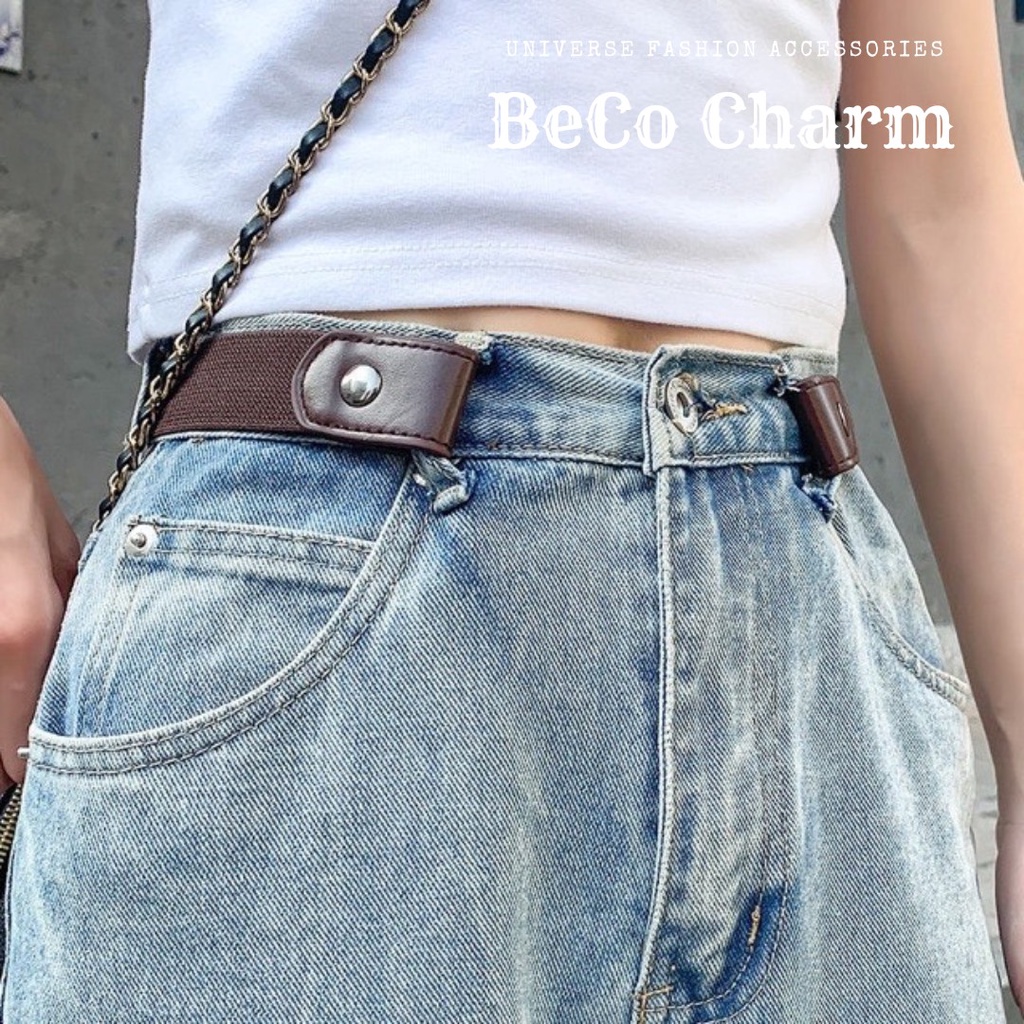 Thắt Lưng Chun Thun Co Giãn Nam Nữ Dây Nịt Chun Thun 2 Bên Cài Tiện Lợi Eo Nhỏ BeCo Charm Cúc Bấm 2 Bên Vải Thun Phối Da