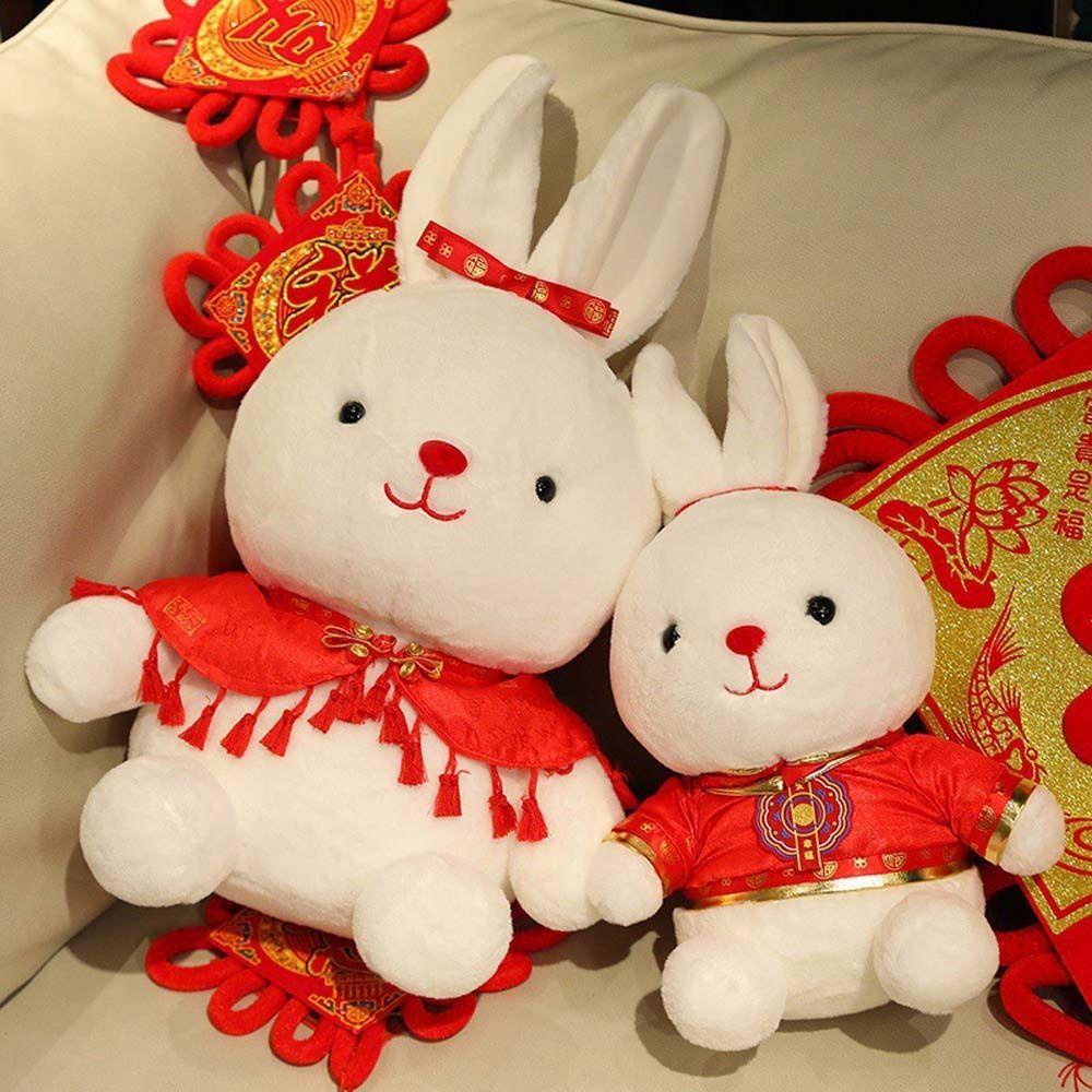 ANEMONE Thỏ Nhồi Bông Chất Liệu Cotton Mềm Mại Phong Cách Trung Hoa Trang Trí Nhà Cửa