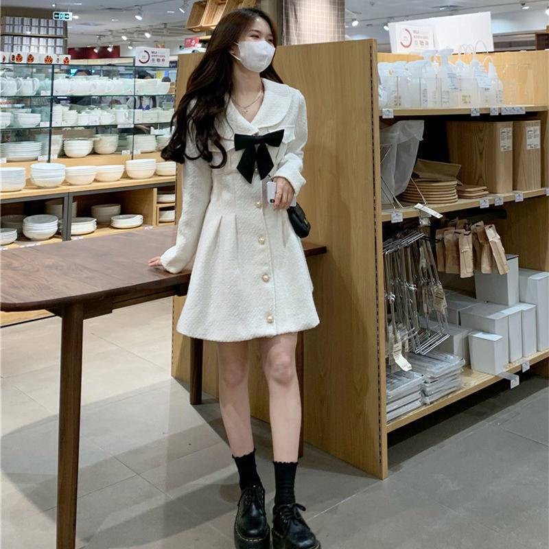 Váy Liền Dễ Thương Cổ Búp Bê Kiểu Nhật Ngọt Ngào Nơ Váy Chữ A Dáng Nhỏ Dài Tay Phong Cách Dịu Dàng Khí Chất Mẫu Đông