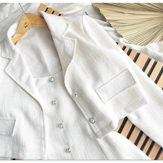 Set đầm + khoác trắng nút ngọc - Chitchitstore