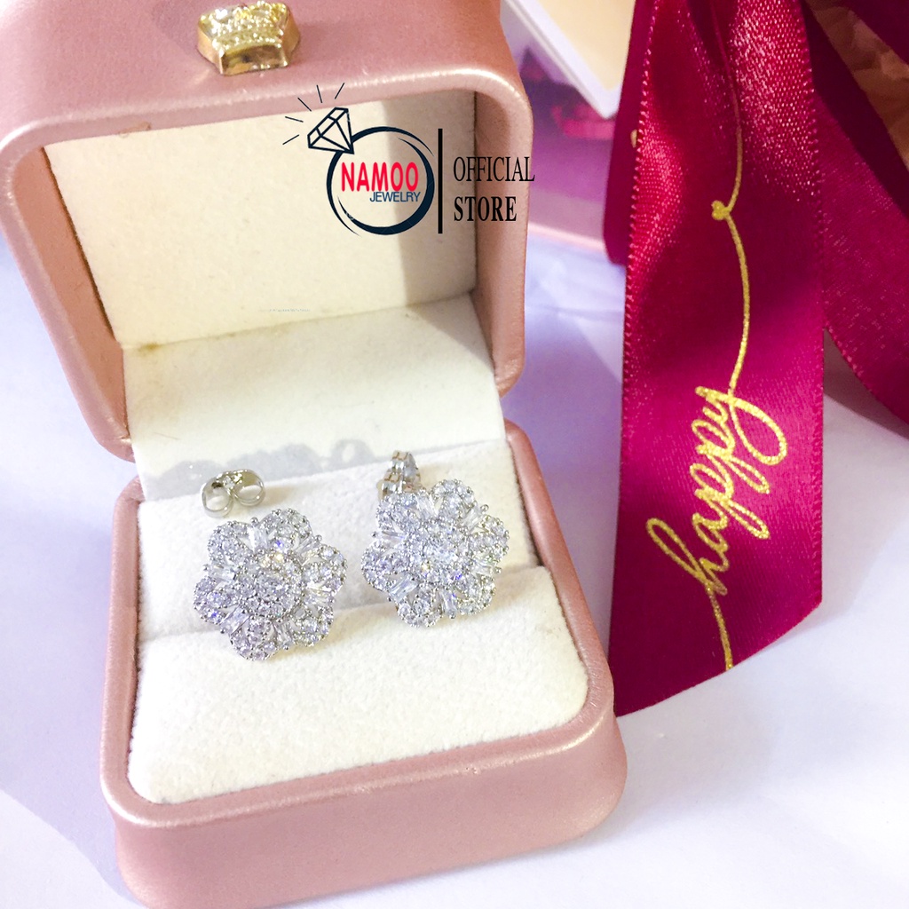 Khuyên Tai Bạc Nữ Đính Đá T789 Chuôi Nút Nụ Andromedas