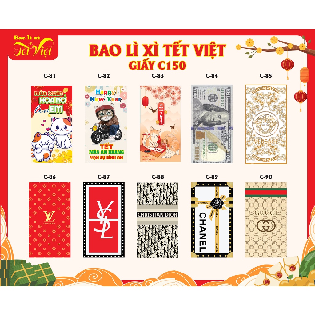 COMBO 100 CÁI BAO LÌ XÌ TẾT QUÝ MÃO 2023 GIẢ RẺ, XỊN XÒ