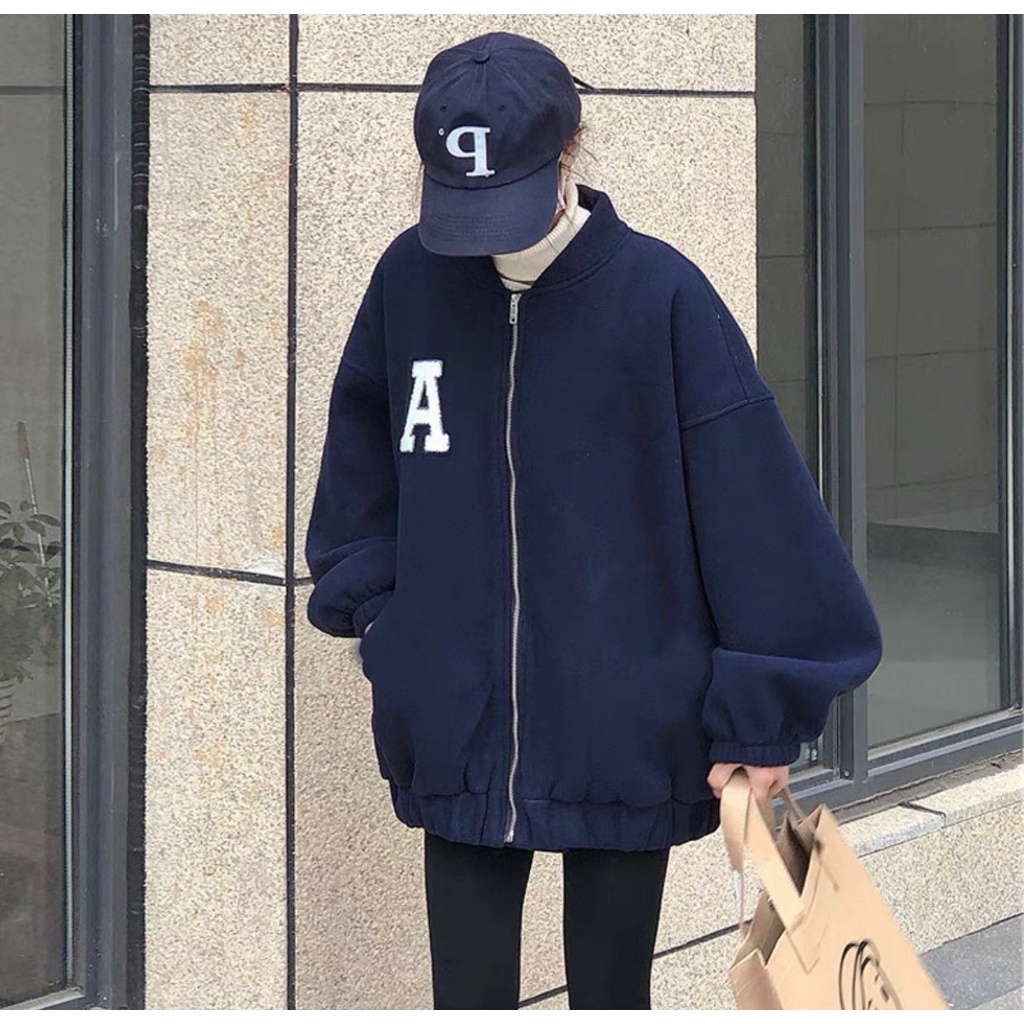 Áo khoác bomber nỉ chữ A /nâu tim phối tay in nổi unisex phong cách đường phố dành cho nam và nữ kèm ảnh thật